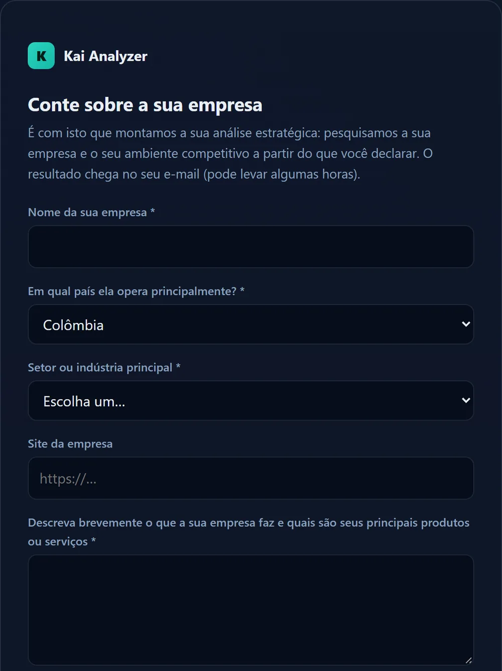 Formulário KAI Analyzer