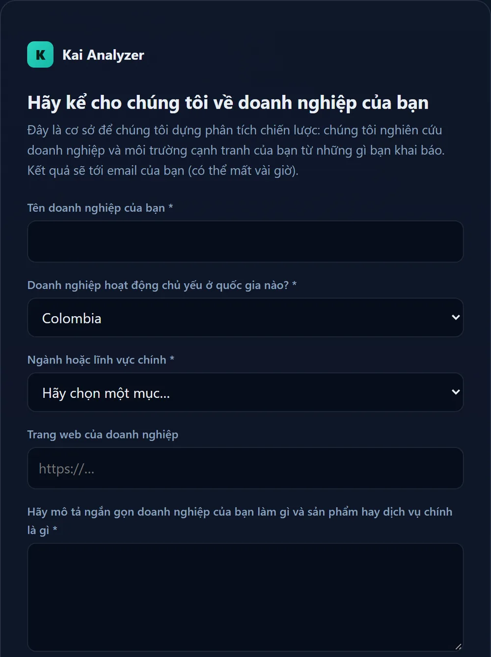 Biểu mẫu KAI Analyzer